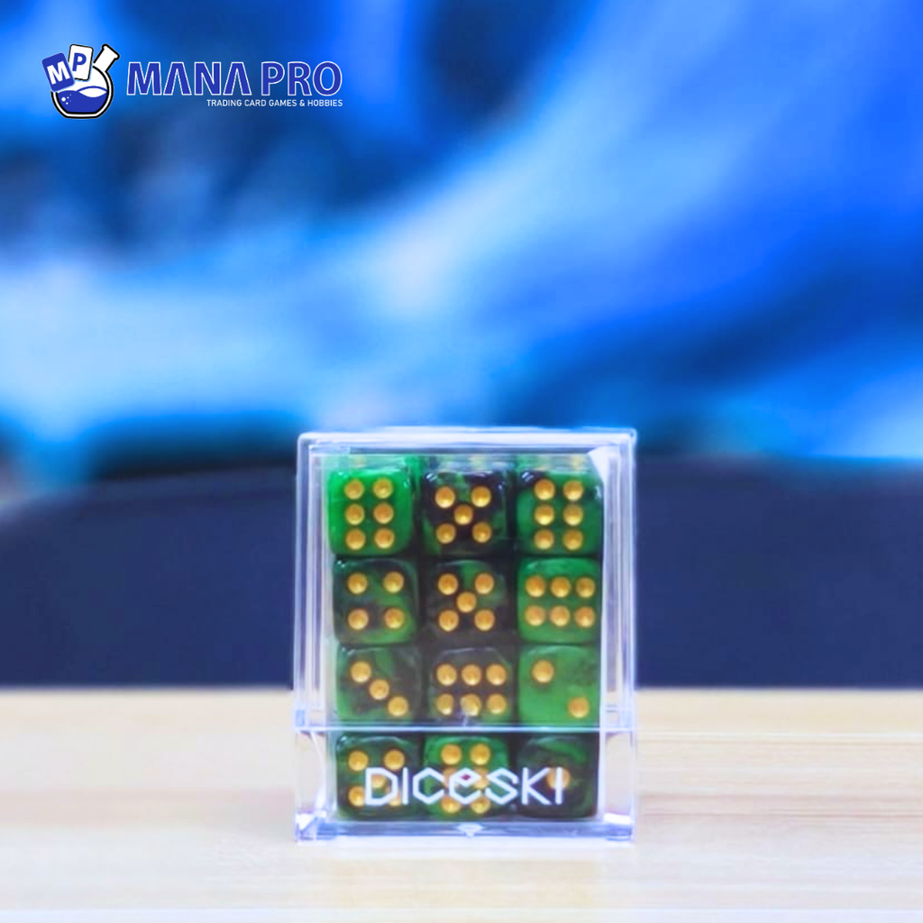 DICESKI Gemini 12mm D6 Green & Black (36 Dice)